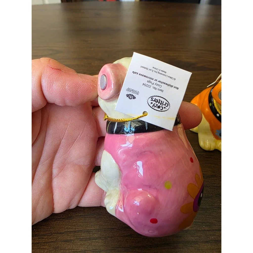 Set Of 2 Ceramic Bulldogs Figurines Salt and‎ Pepper shaker Kitchen A1